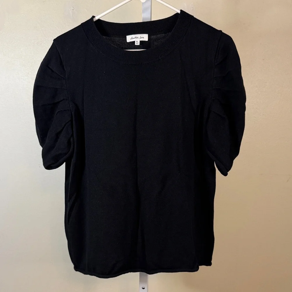 Another Love Short Sleeve Black Cotton Blend Knit Blouse XL